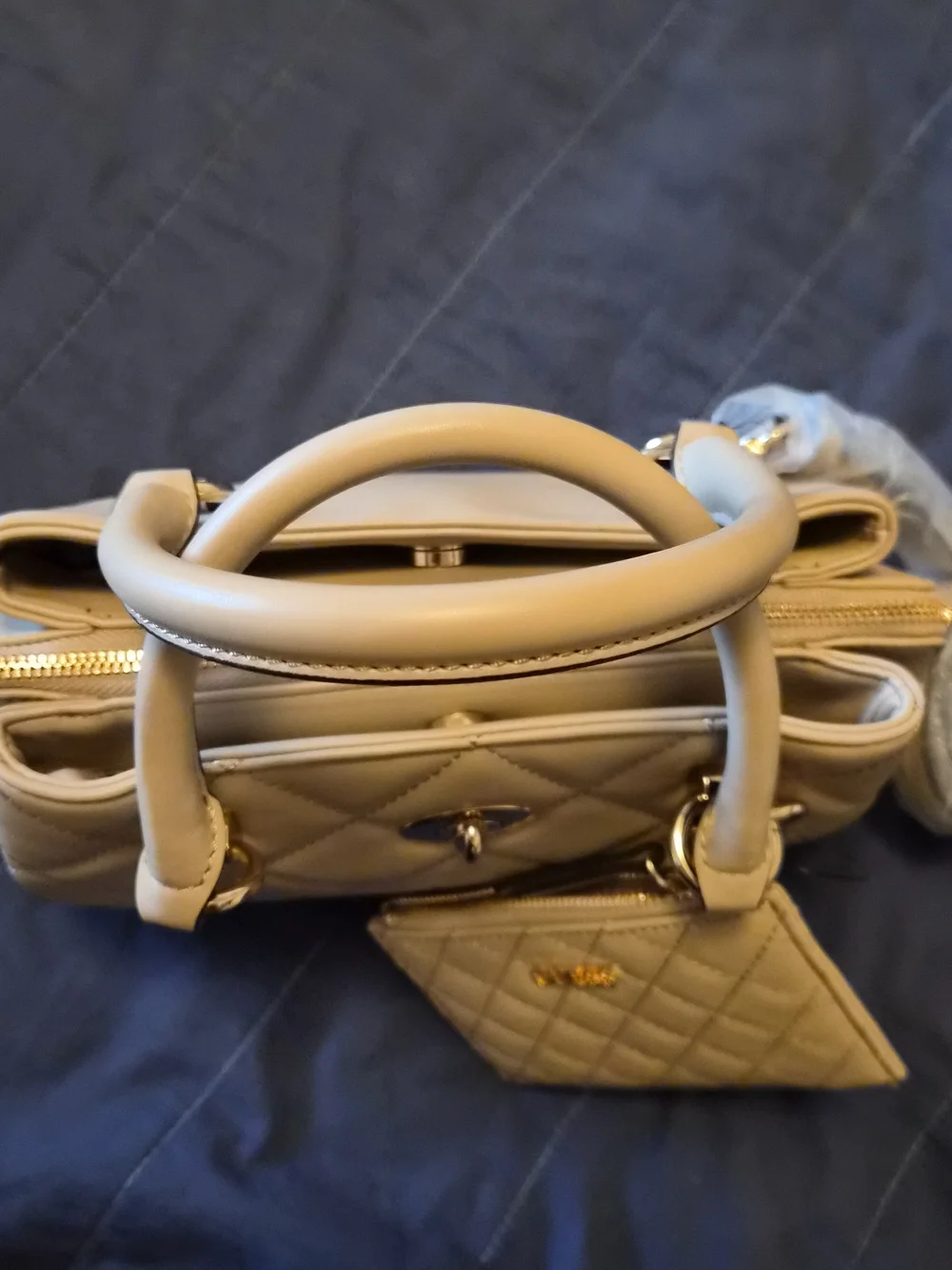 Guess Quilted Beige Satchel with Matching Zip Pouch